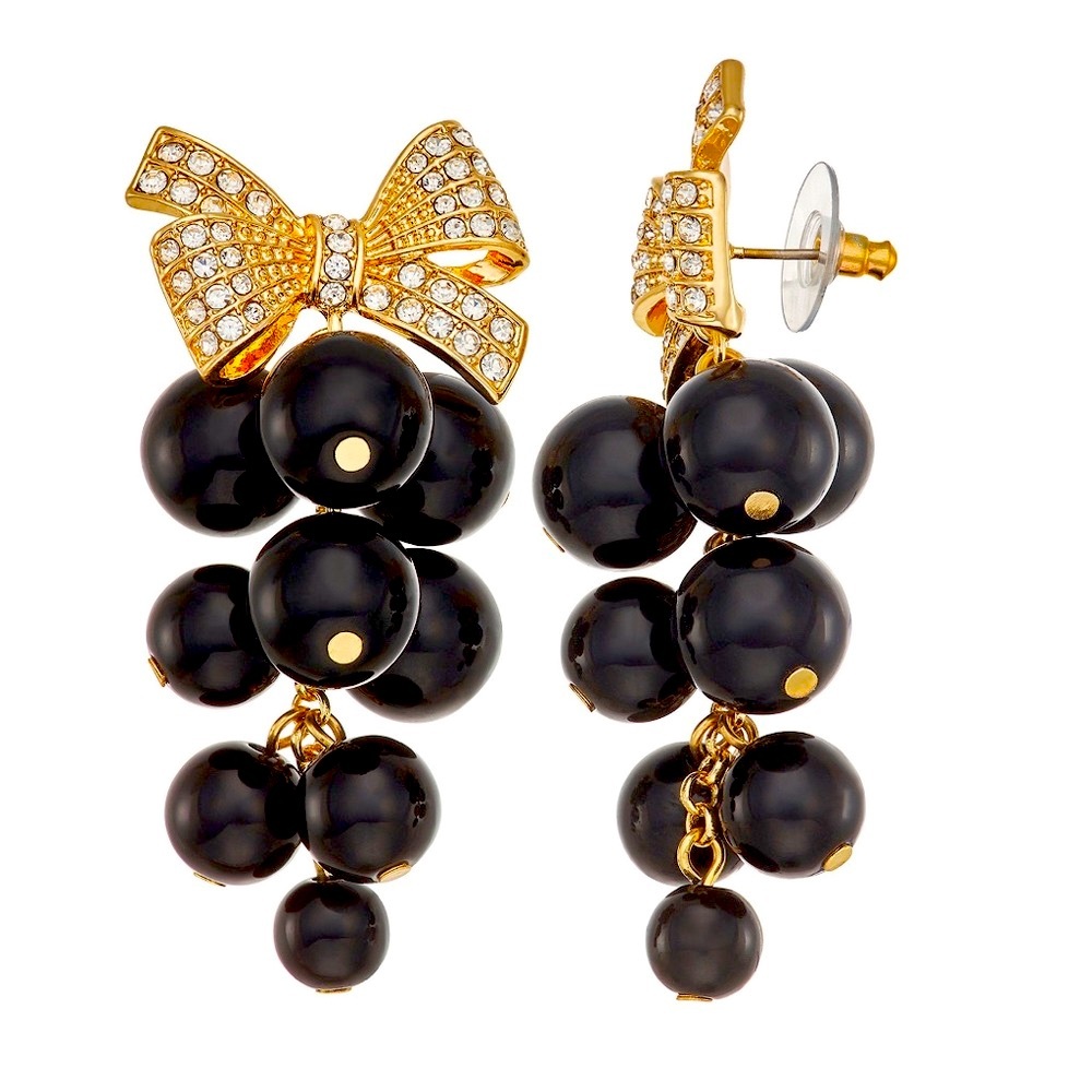 Pendants Rhinestones Golden Bow & Beaded Black Balls Luxury Earrings for Party’s